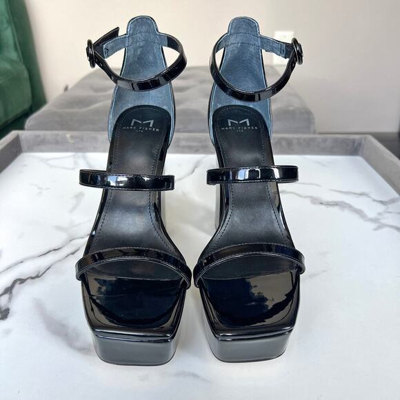 NEW Marc Fisher Frita Black Patent Leather Platform Sandals Size 8.5 - Picture 3 of 9